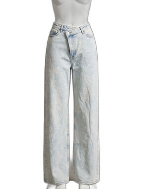 SO Light Wash Acid/Bleach Wash Asymmetrical Cross Front Wide Leg Jeans - Size 1